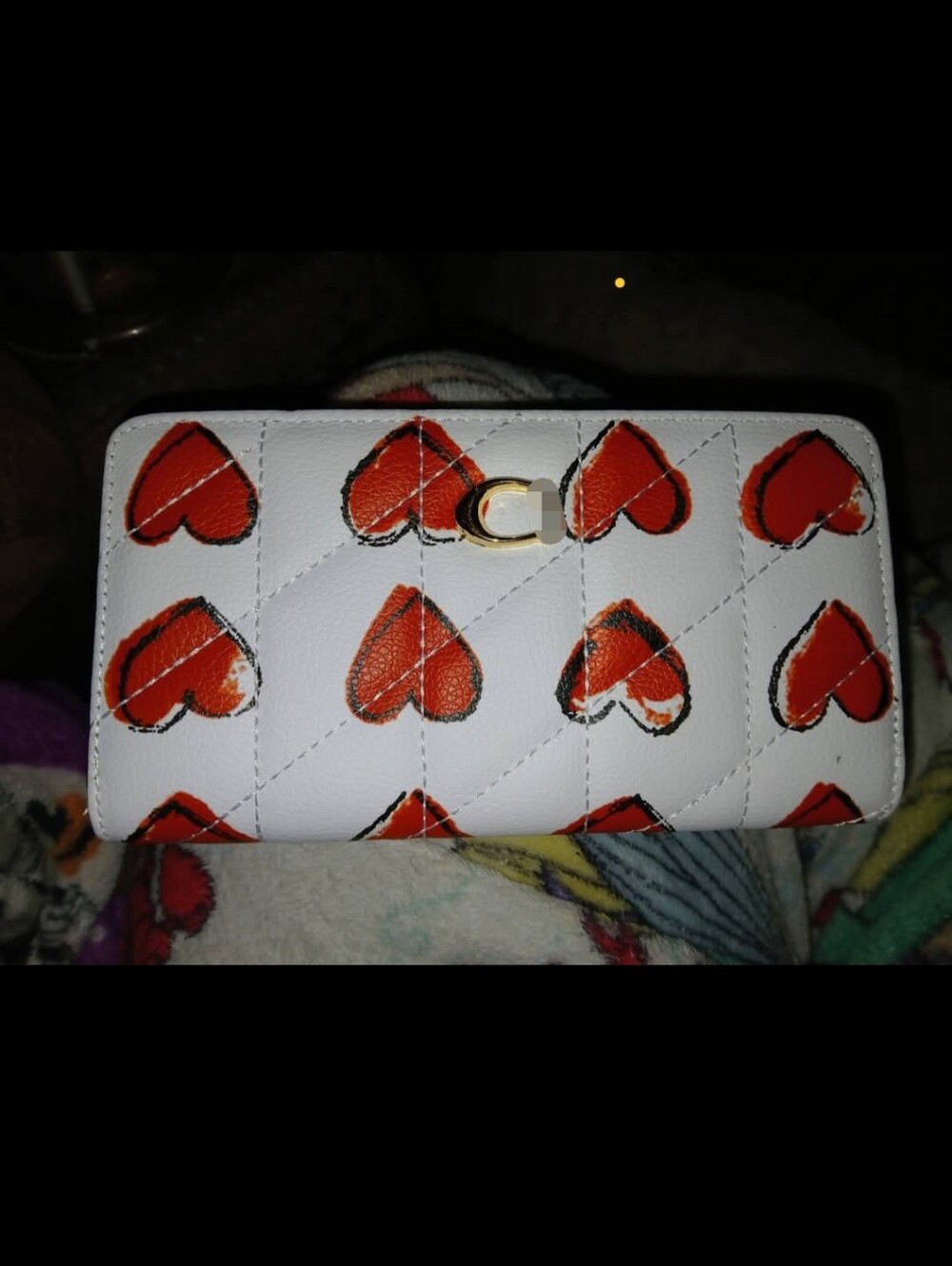 White Wallet with Red Heart Print